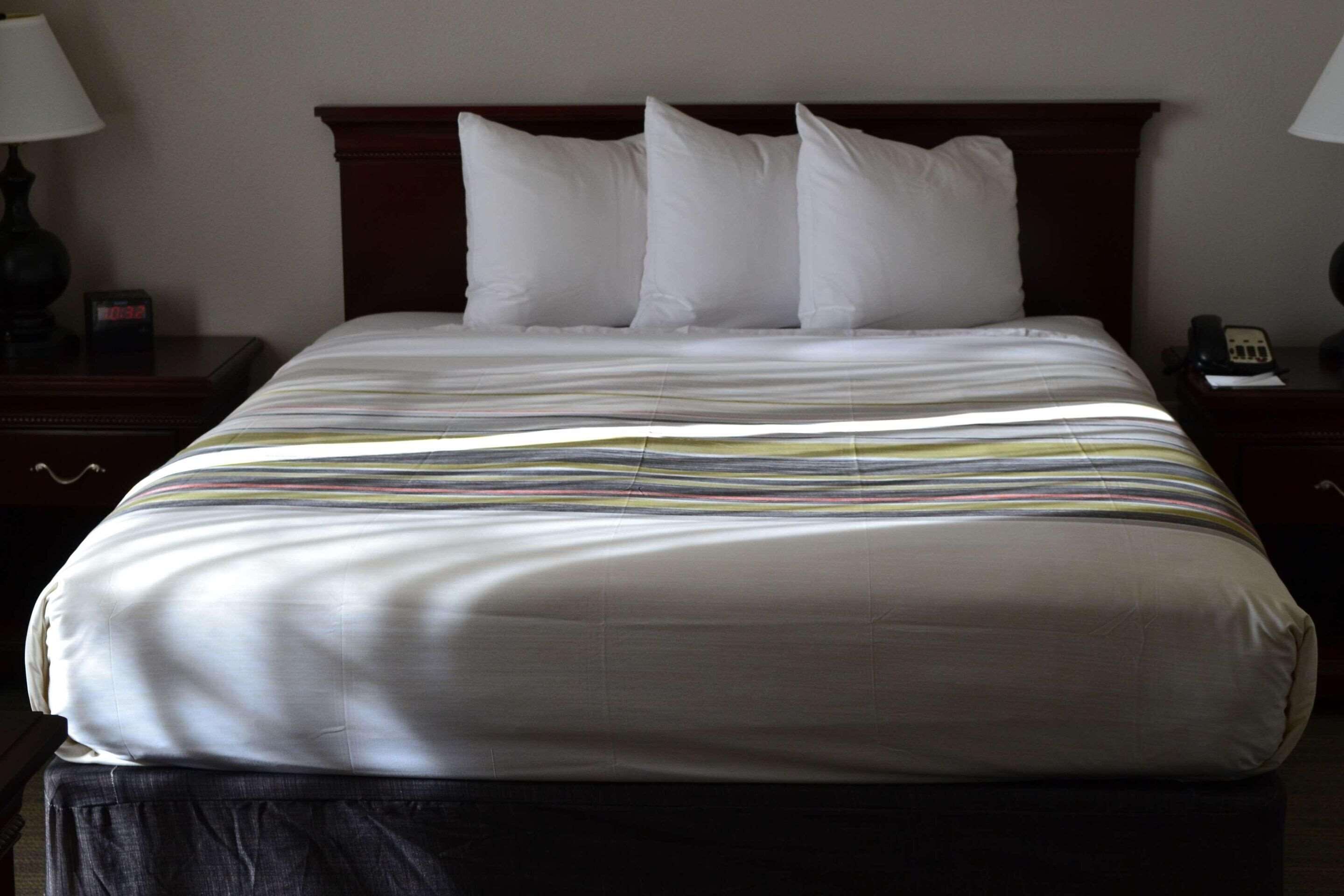 down duvets, desk, blackout curtains, iron/ironing board