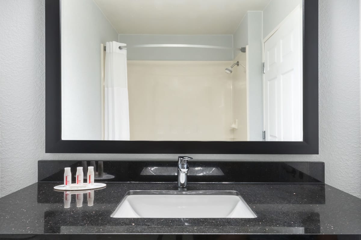 free toiletries, hair dryer, towels