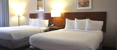 Desk, laptop workspace, blackout curtains, iron/ironing board