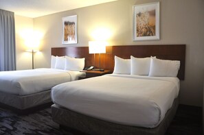 Desk, laptop workspace, blackout curtains, iron/ironing board