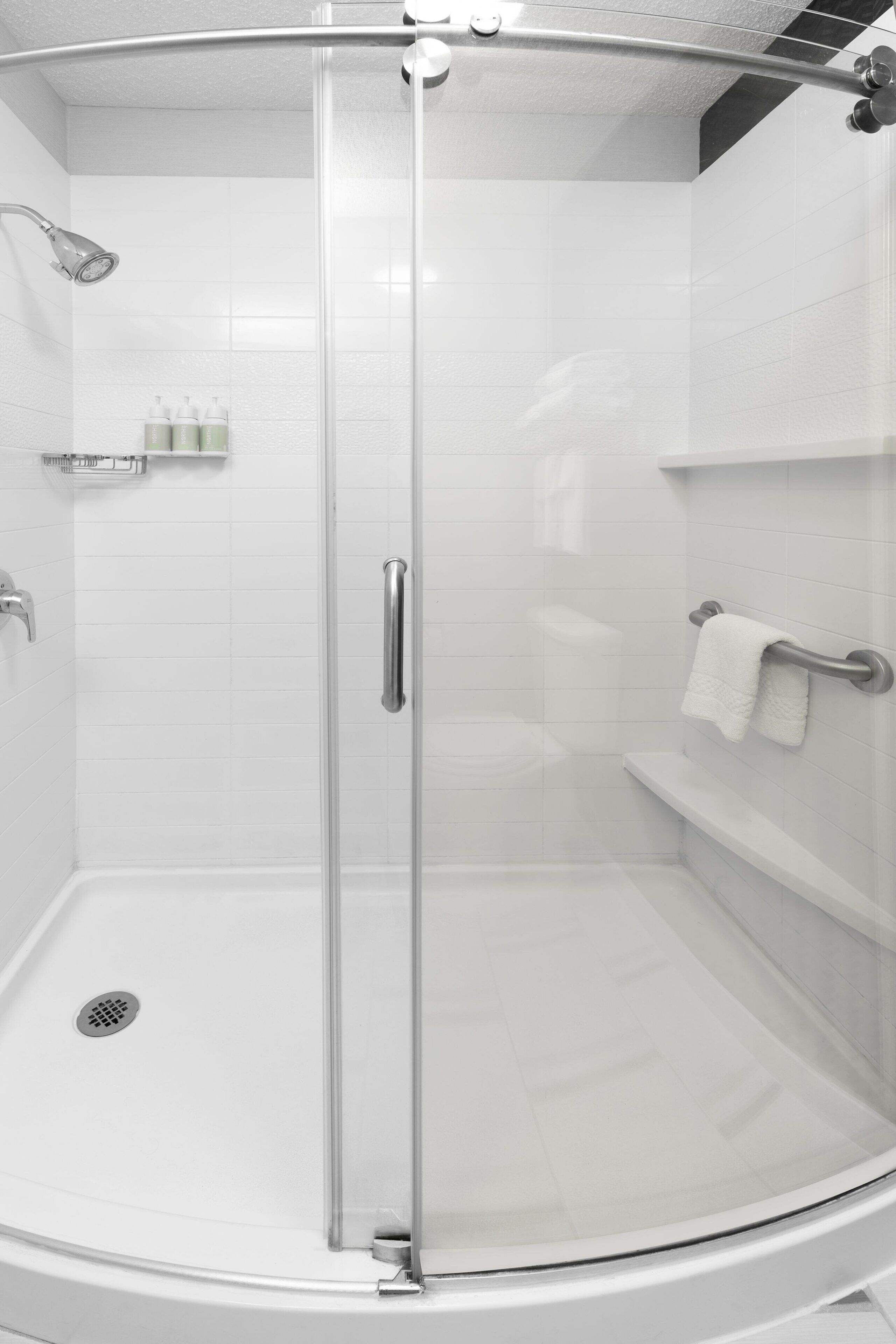 shower, free toiletries, hair dryer, towels