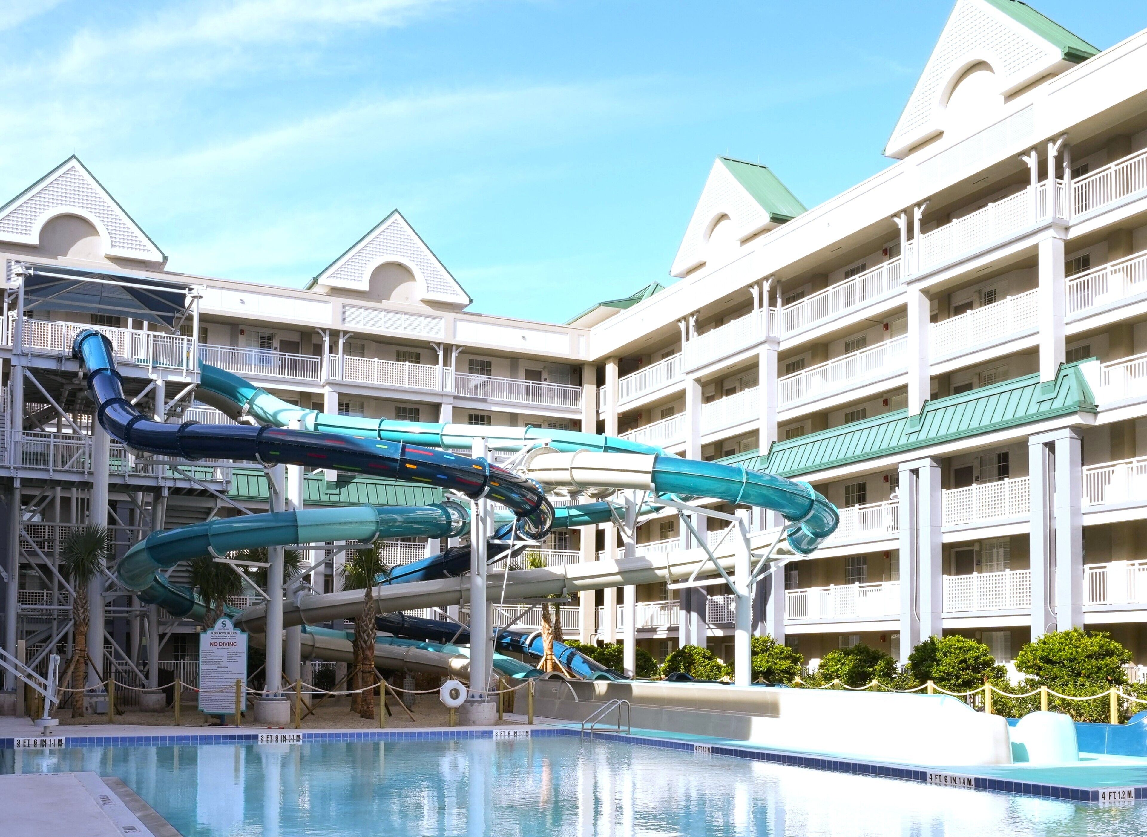2 outdoor pools, a heated pool, open 9 AM to 9 PM, cabanas (surcharge)