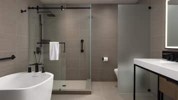 Eco-friendly toiletries, hair dryer, towels, soap