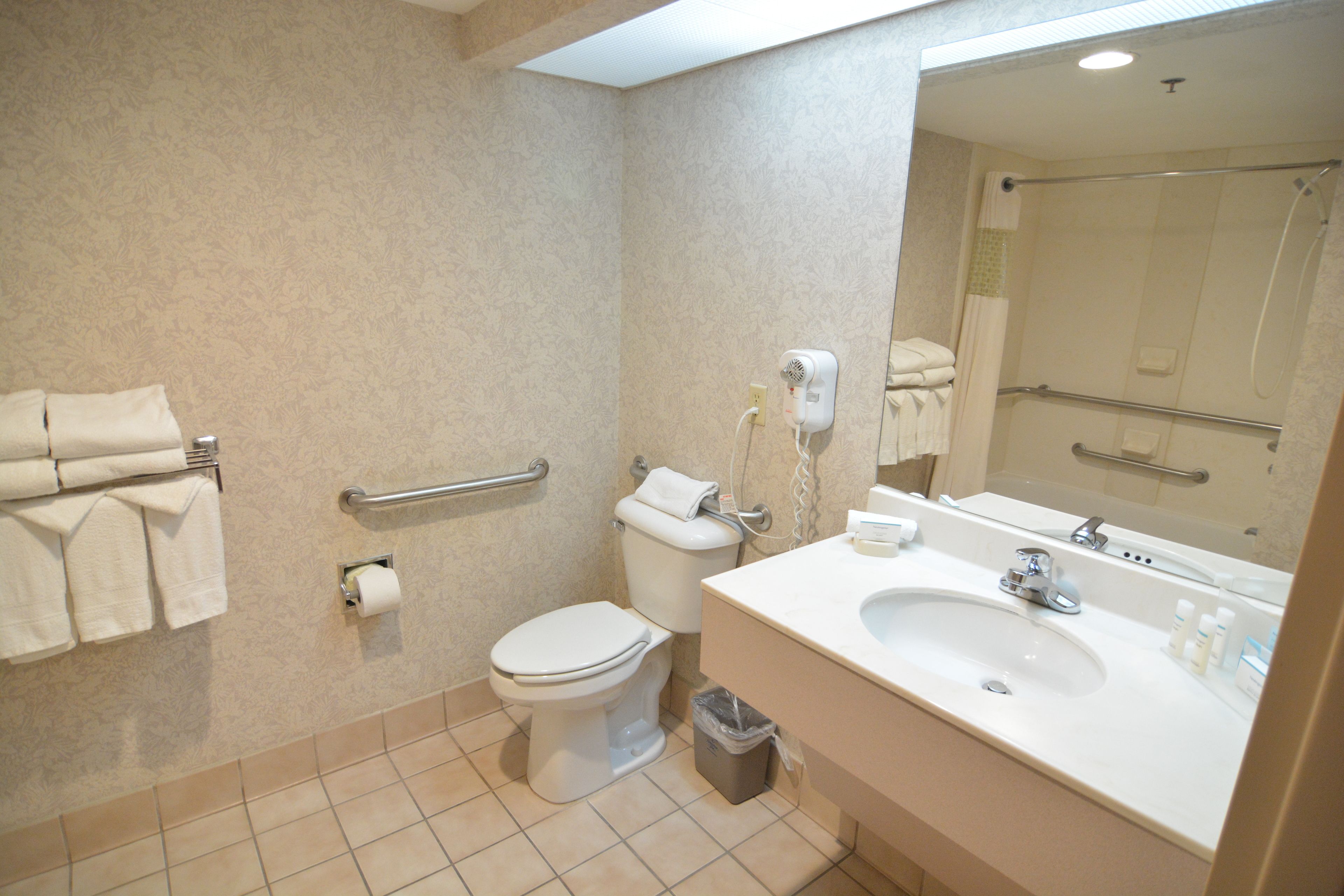 one queen bed, non-smoking, accessible | bathroom | combined shower/bathtub, deep-soaking bathtub, free toiletries