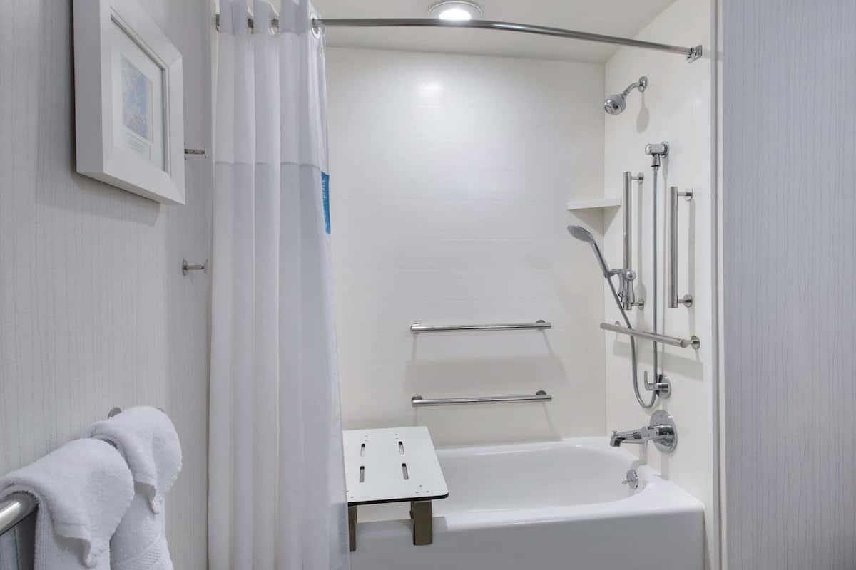 Bathroom | Combined shower/tub, free toiletries, hair dryer, towels
