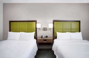 Premium bedding, pillowtop beds, desk, laptop workspace