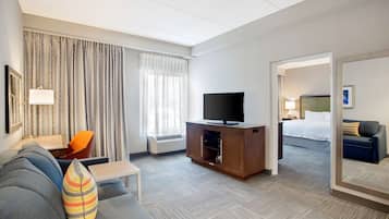 Premium bedding, pillowtop beds, desk, laptop workspace