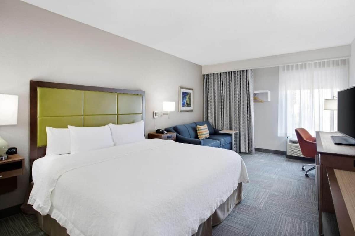 Premium bedding, pillowtop beds, desk, laptop workspace