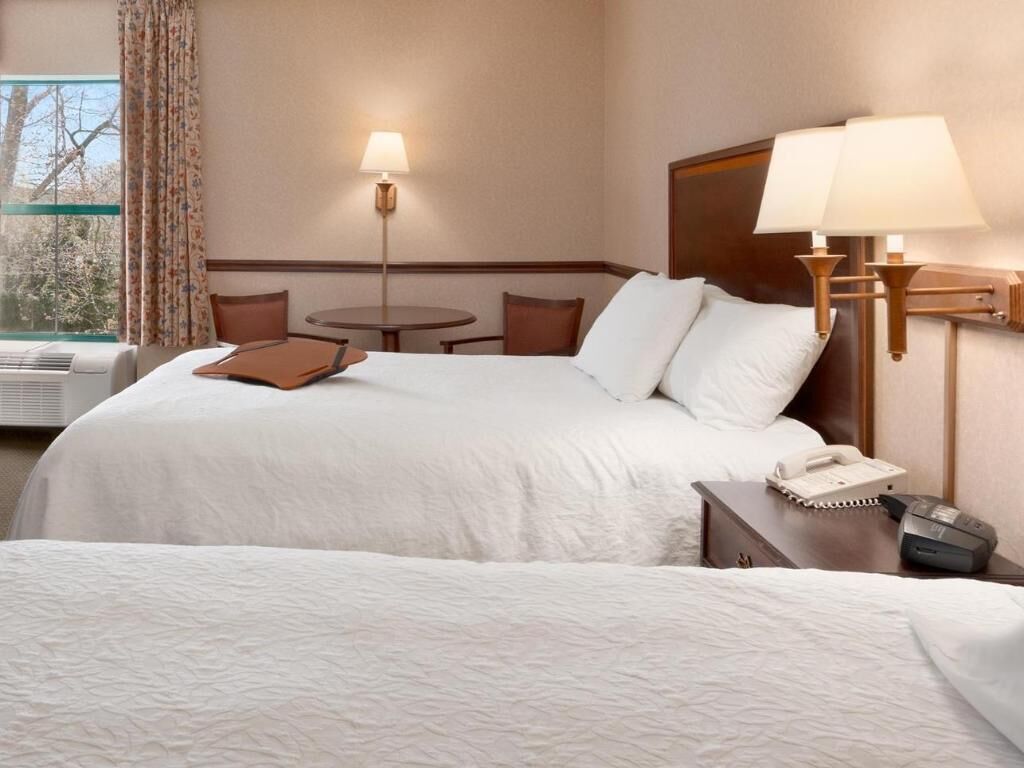 Premium bedding, desk, blackout drapes, iron/ironing board