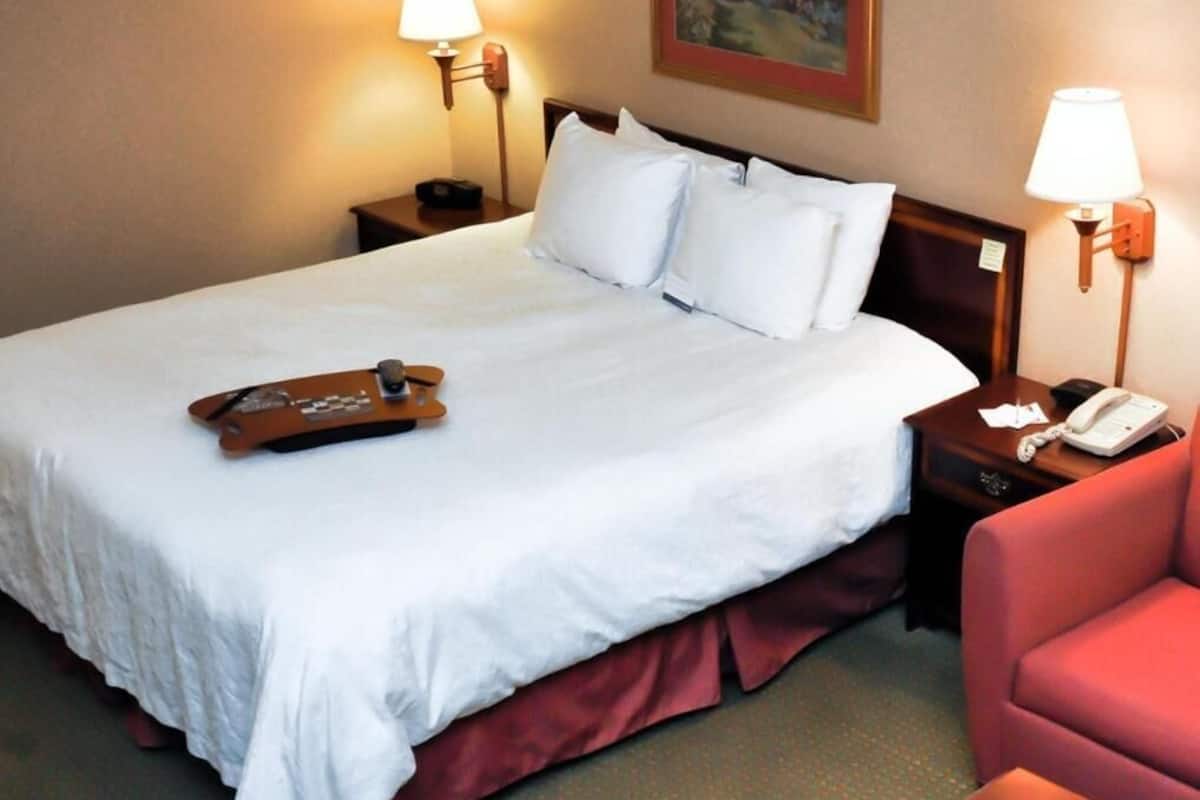 Premium bedding, desk, blackout drapes, iron/ironing board