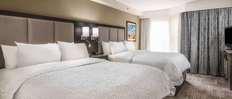 Premium bedding, Select Comfort beds, desk, blackout curtains
