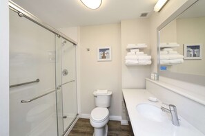 Room, 2 Queen Beds, Non Smoking, Refrigerator & Microwave | Bathroom shower