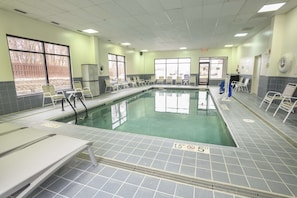 Indoor pool, outdoor pool, open 7 AM to 11 PM, pool loungers