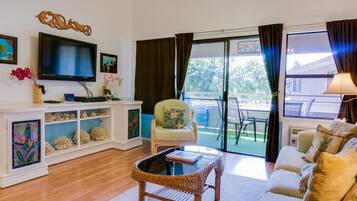 40-inch flat-screen TV with cable channels, TV