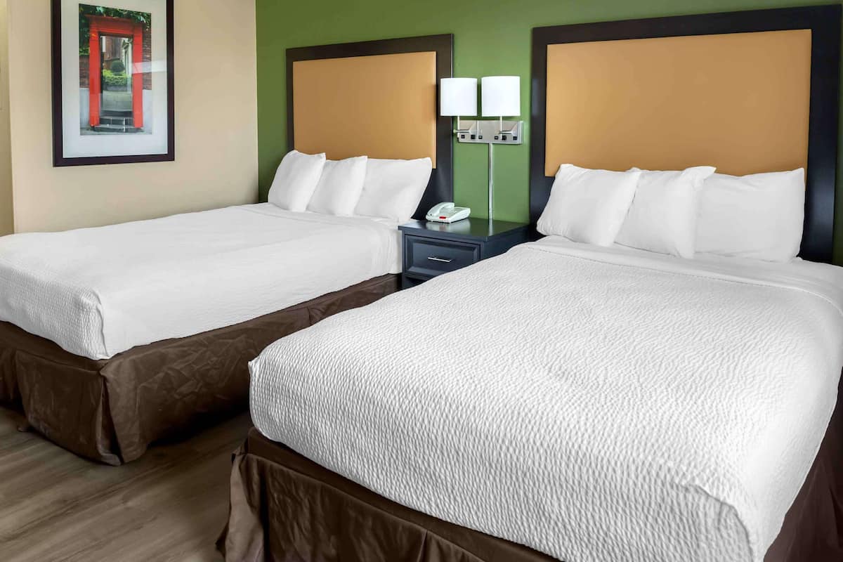 Studio, 2 Double Beds, Non Smoking | Pillowtop beds, desk, laptop workspace, blackout drapes