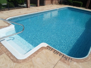 Seasonal outdoor pool, sun loungers