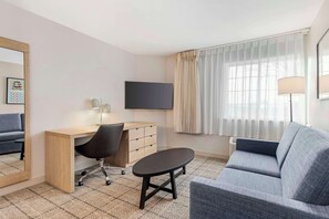 Suite, 1 Queen Bed, Accessible (Mobility Tub One Bedroom) | Living area | Flat-screen TV