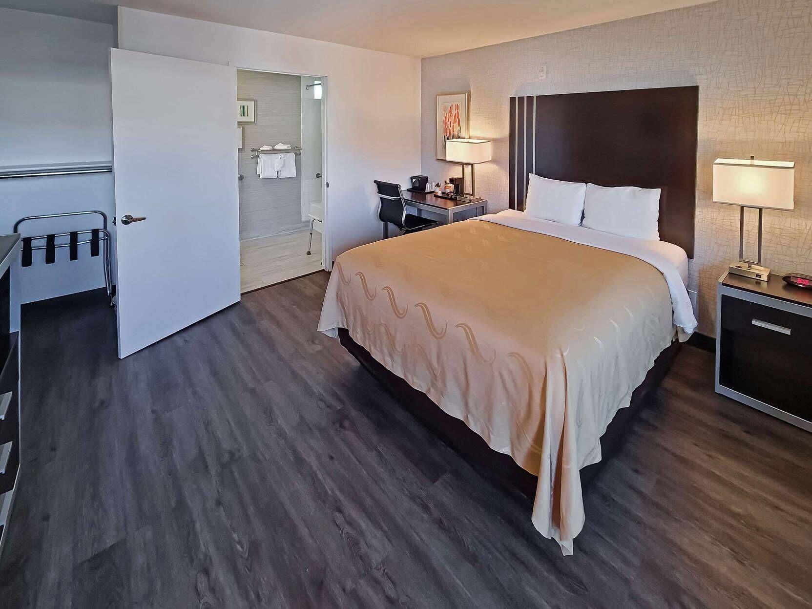Pillowtop beds, desk, laptop workspace, blackout drapes