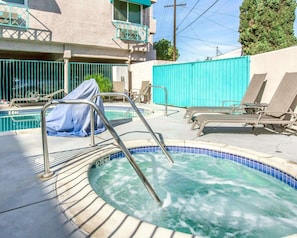Outdoor pool, open 9:00 AM to 9:00 PM, pool umbrellas, sun loungers