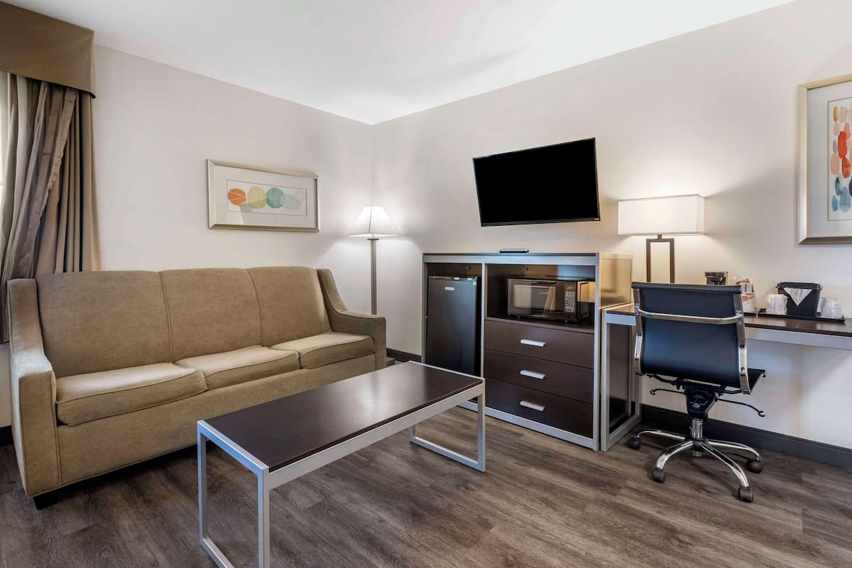 deluxe suite, 1 king bed with sofa bed, non smoking | pillow-top beds, desk, laptop workspace, blackout curtains