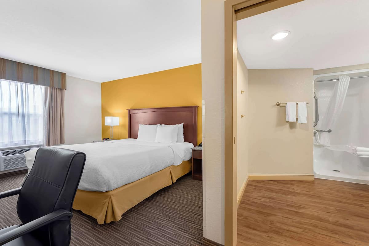 Ropa de cama de alta calidad, escritorio y cortinas blackout