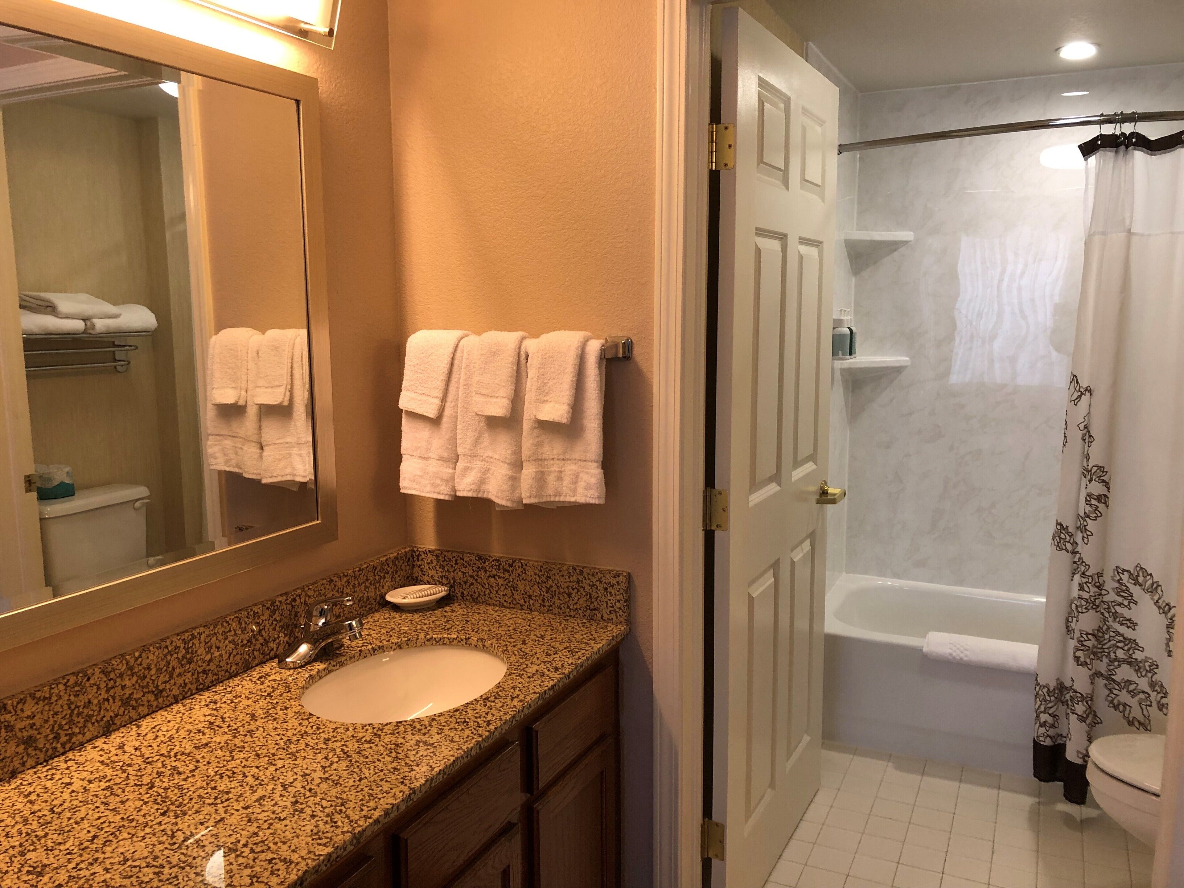 suite, 2 bedrooms (mobility accessible, roll-in shower) | bathroom | combined shower/bathtub, free toiletries, hair dryer, towels