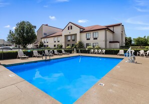 Seasonal outdoor pool, pool umbrellas, pool loungers