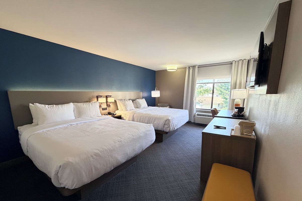 Room, 2 Queen Beds, Non Smoking | Premium bedding, desk, laptop workspace, iron/ironing board