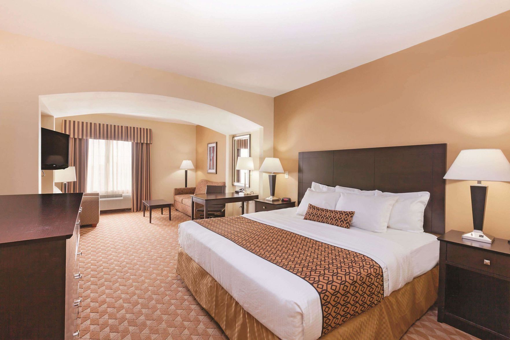 Premium bedding, pillowtop beds, desk, blackout drapes