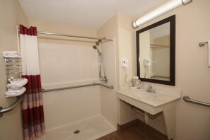 Deluxe Room, 1 King Bed, Accessible, Non Smoking (Roll-In Shower) | Bathroom | Free toiletries, hair dryer, towels, soap