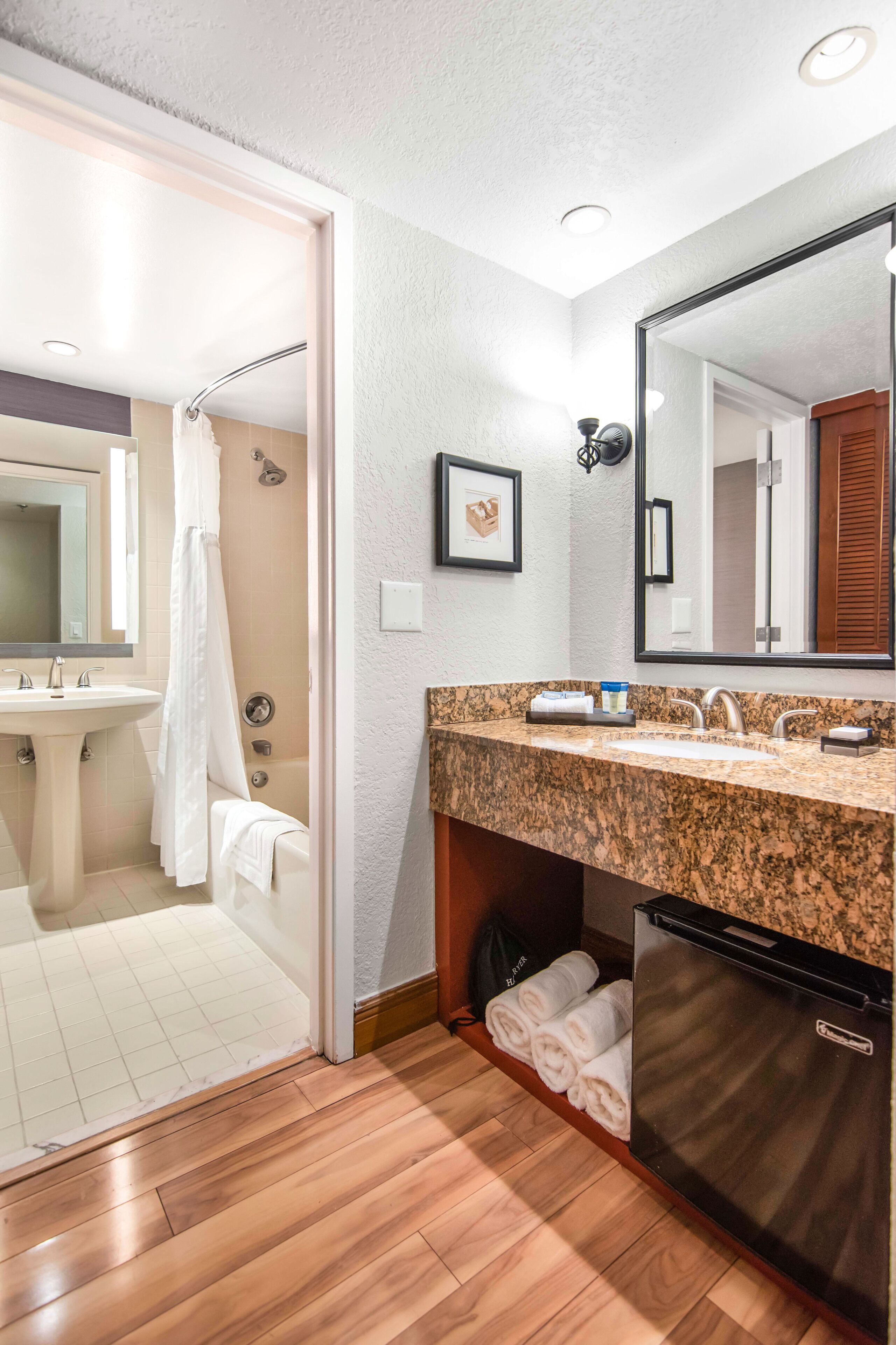 signature king bed | bathroom sink