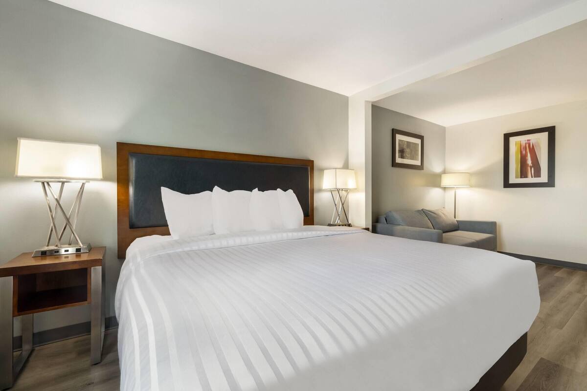 Standardrum - 1 kingsize-säng | Skrivbord, arbetsyta för laptop och mörkläggningsgardiner