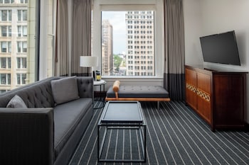 50-inch LCD TV with cable channels, iPod dock, streaming services at Staypineapple, An Iconic Hotel, The Loop