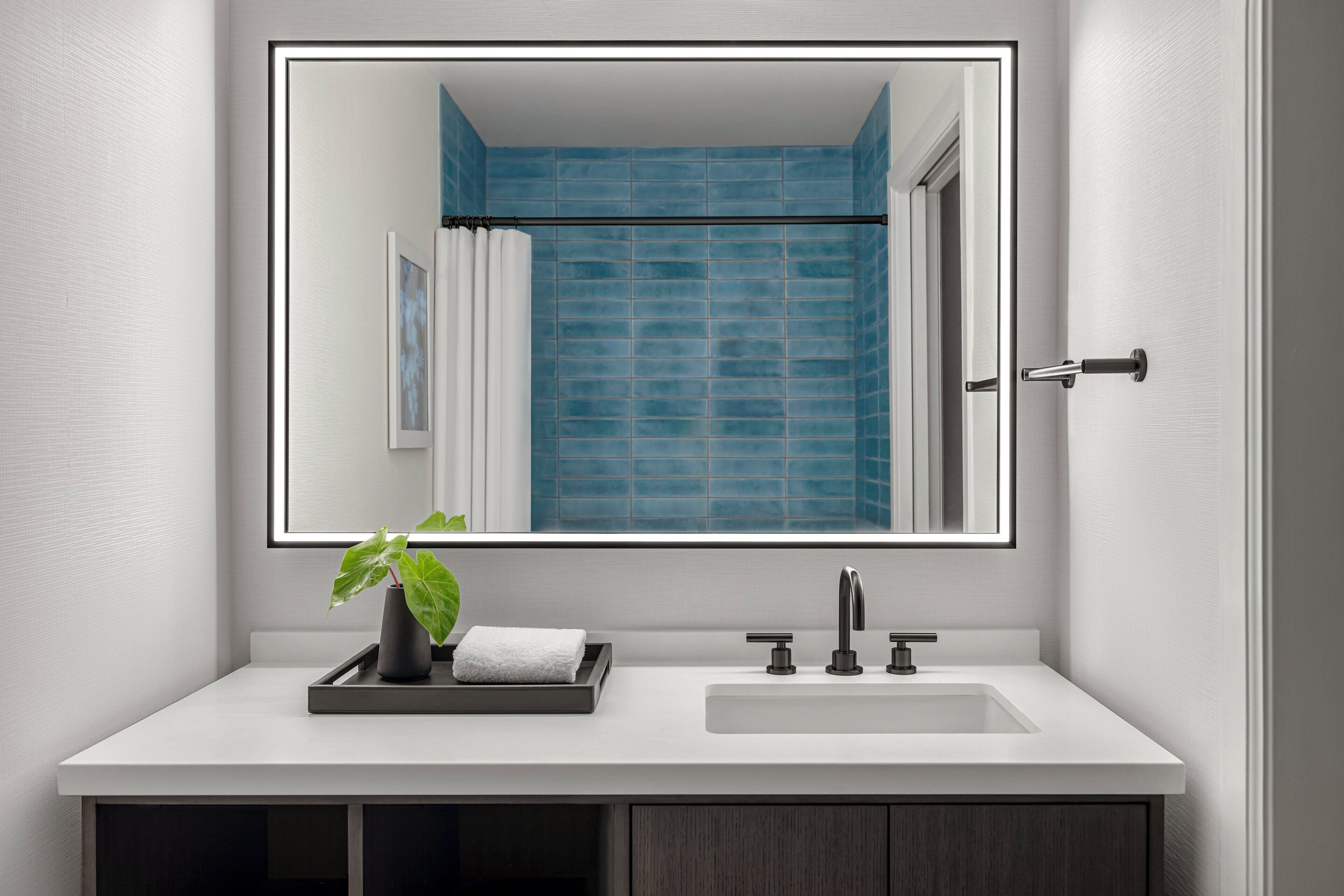 designer toiletries, hair dryer, bathrobes, towels