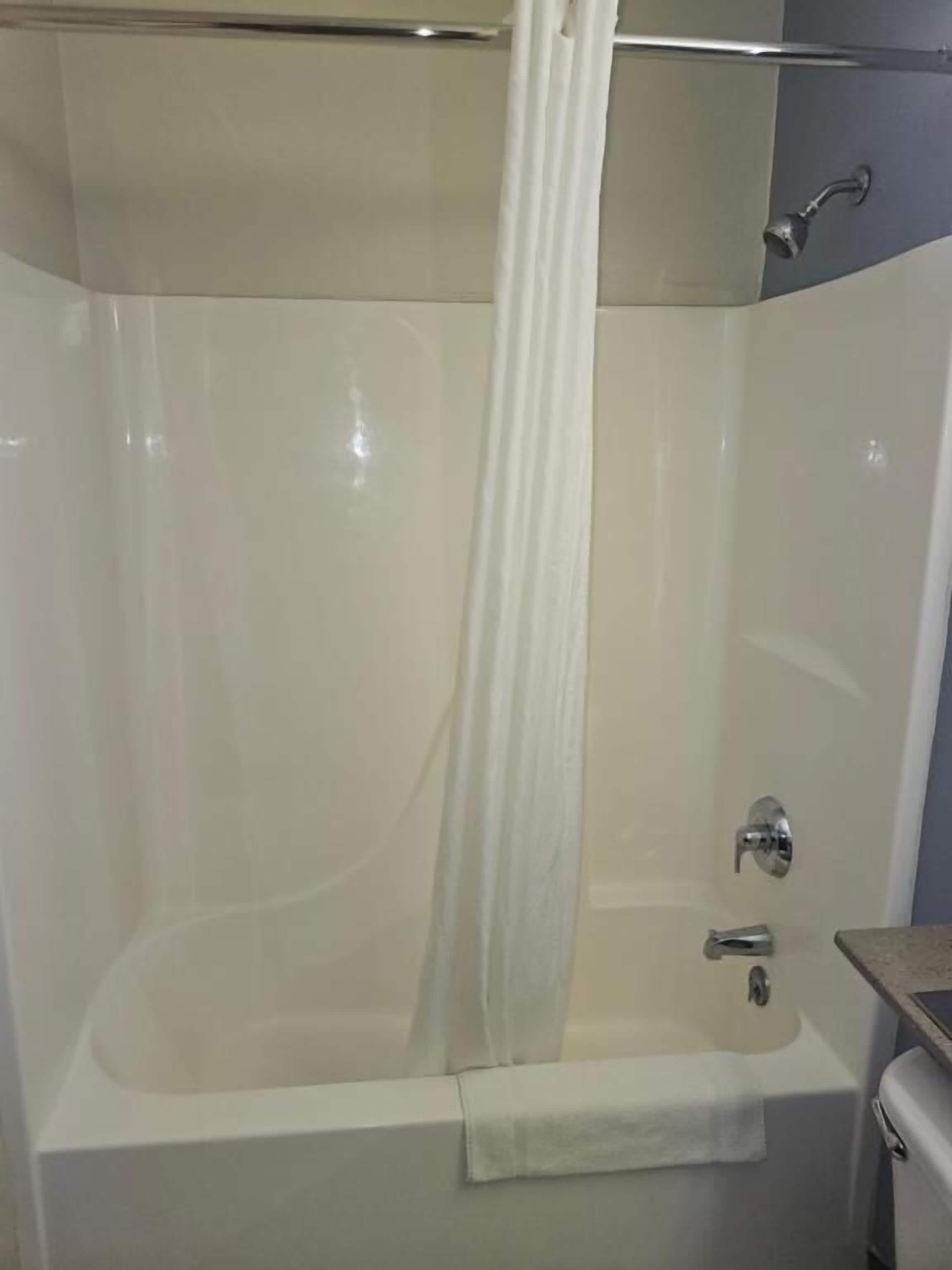 Un baño moderno con bañera, ducha y retrete.