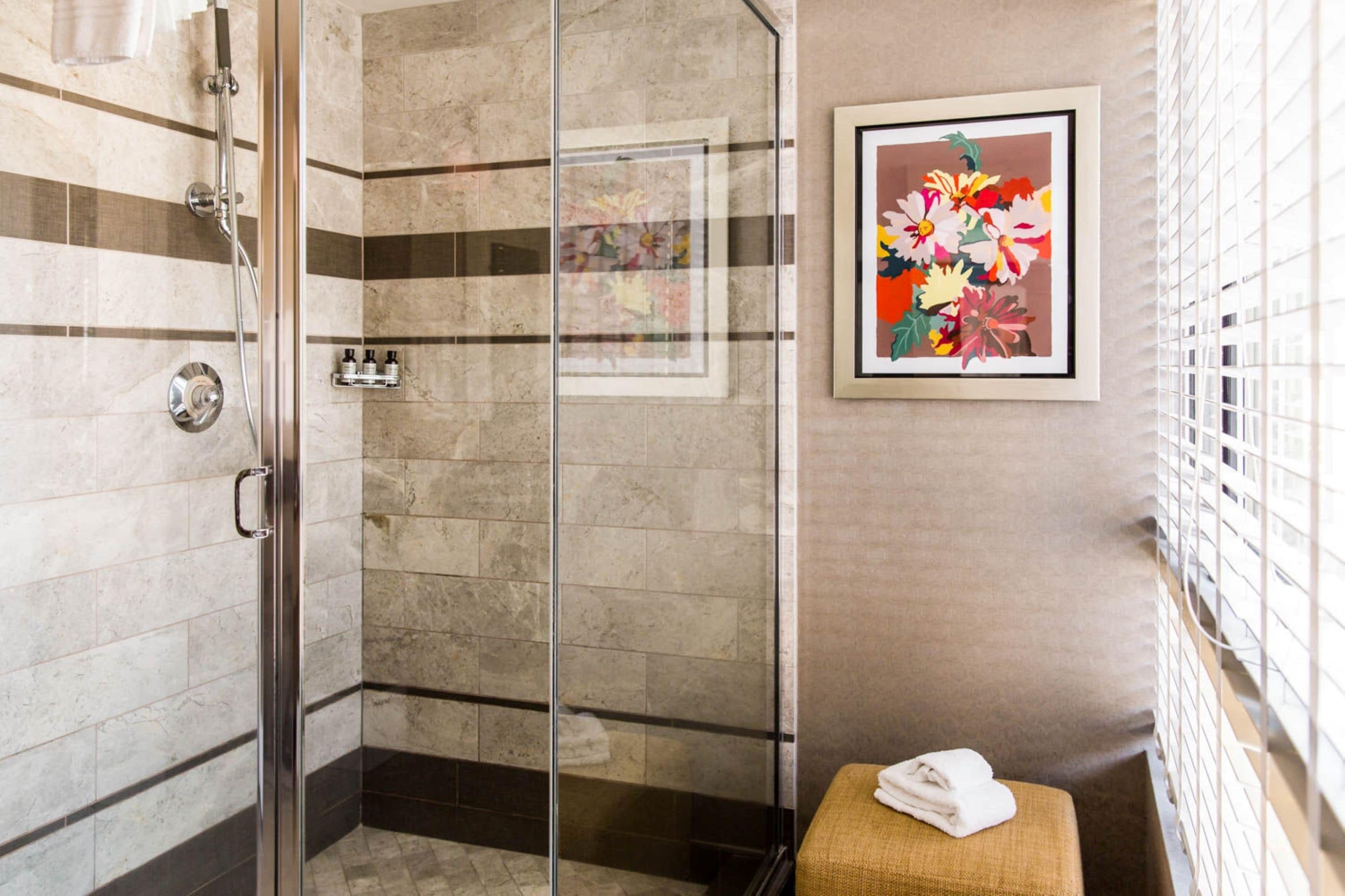 premium room, 1 king bed (corner) | bathroom | combined shower/bathtub, designer toiletries, hair dryer, bathrobes