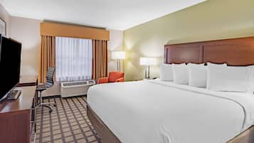 Premium bedding, pillowtop beds, desk, laptop workspace