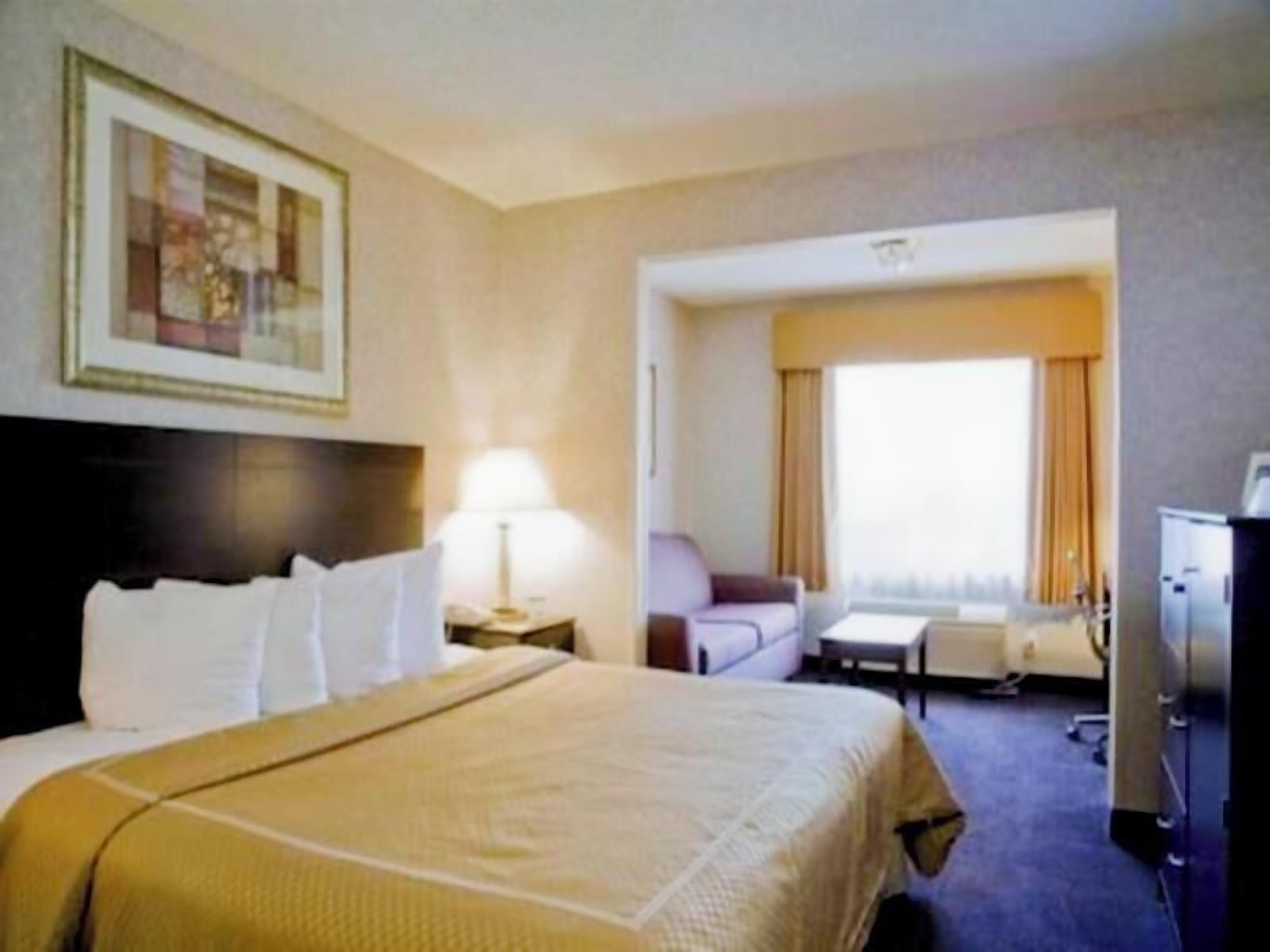 Premium bedding, pillowtop beds, desk, laptop workspace