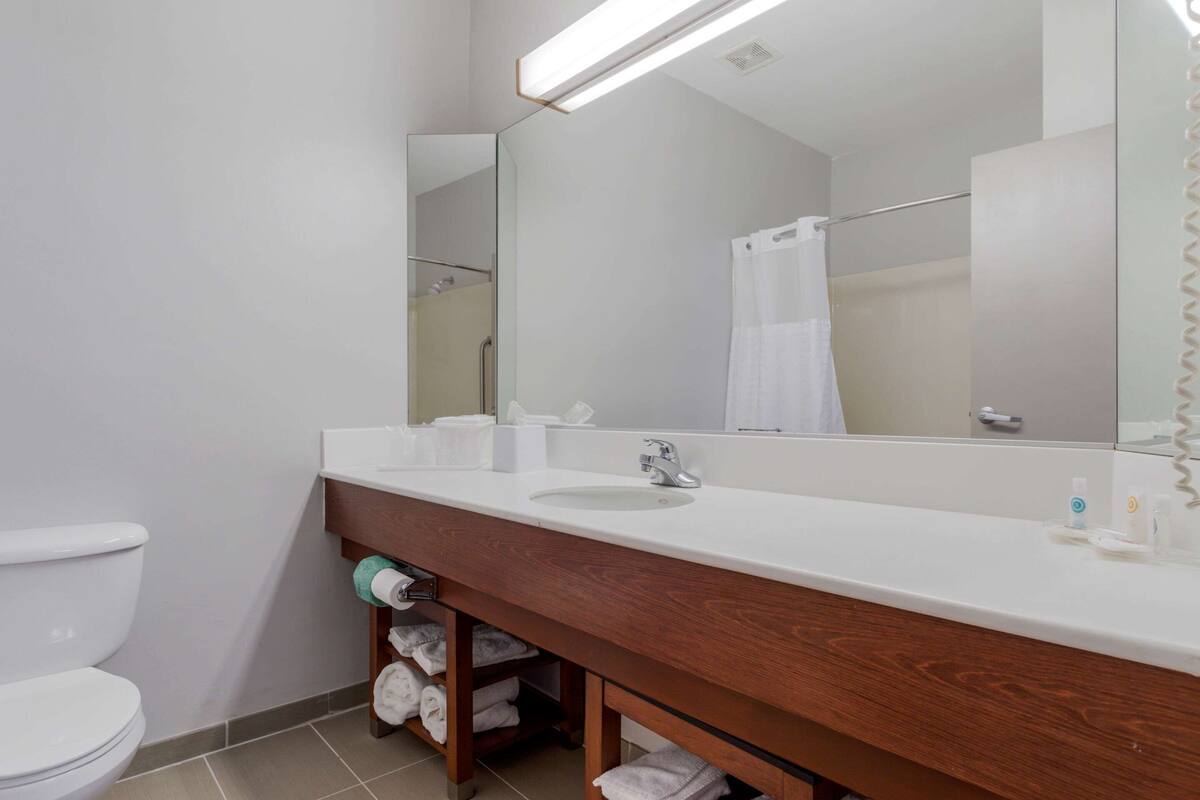 suite, 1 king bed, non smoking | bathroom | combined shower/bathtub, free toiletries, hair dryer, towels