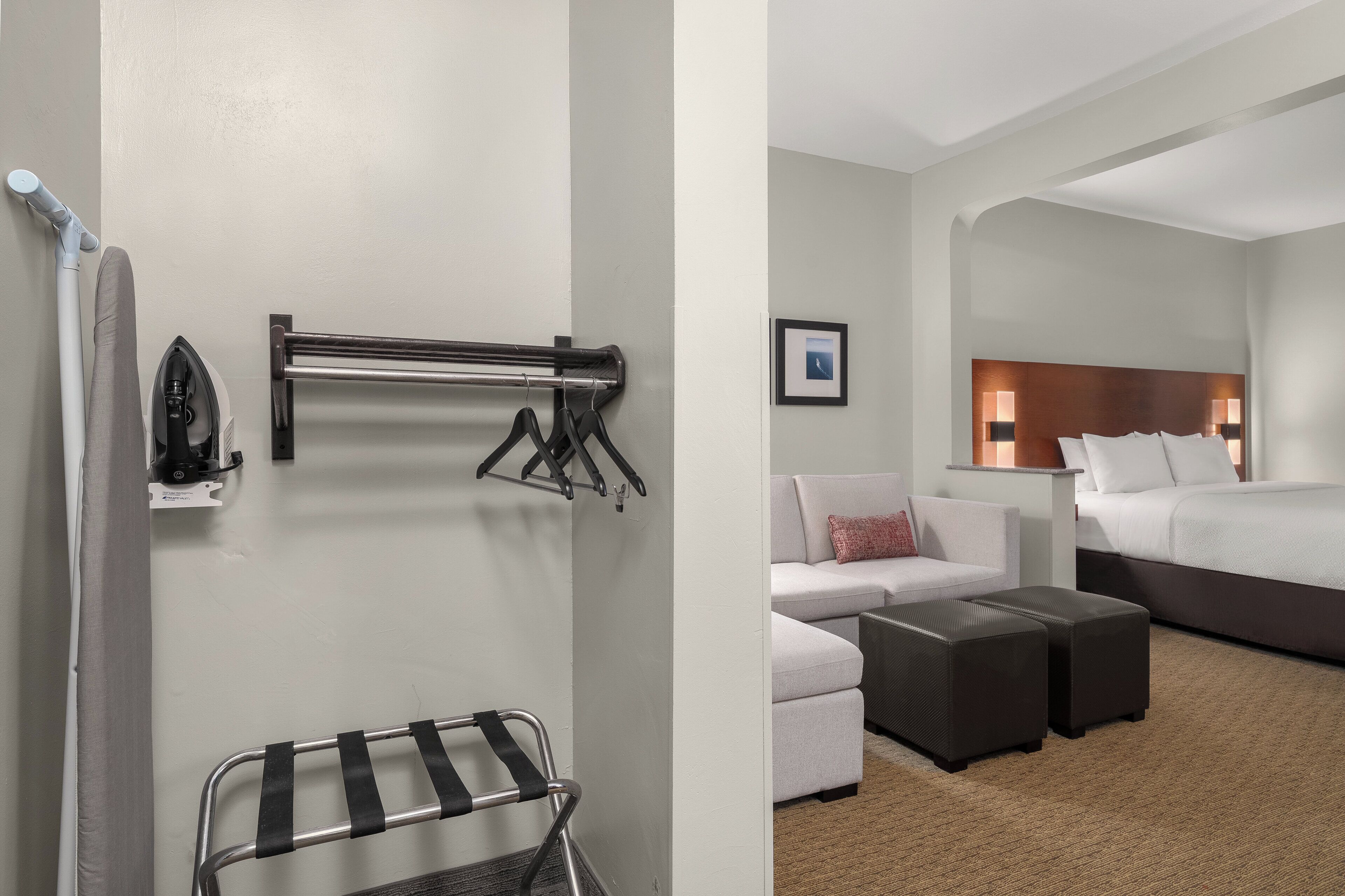 In-room safe, desk, laptop workspace, blackout curtains