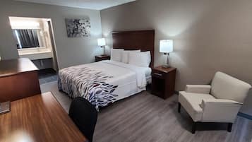 Desk, laptop workspace, blackout drapes, free cribs/infant beds