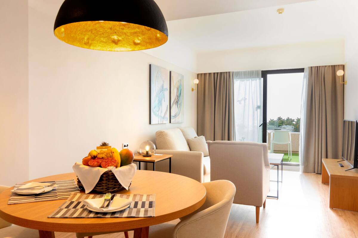 club suite | laptop workspace, blackout curtains, travel cot, bed sheets