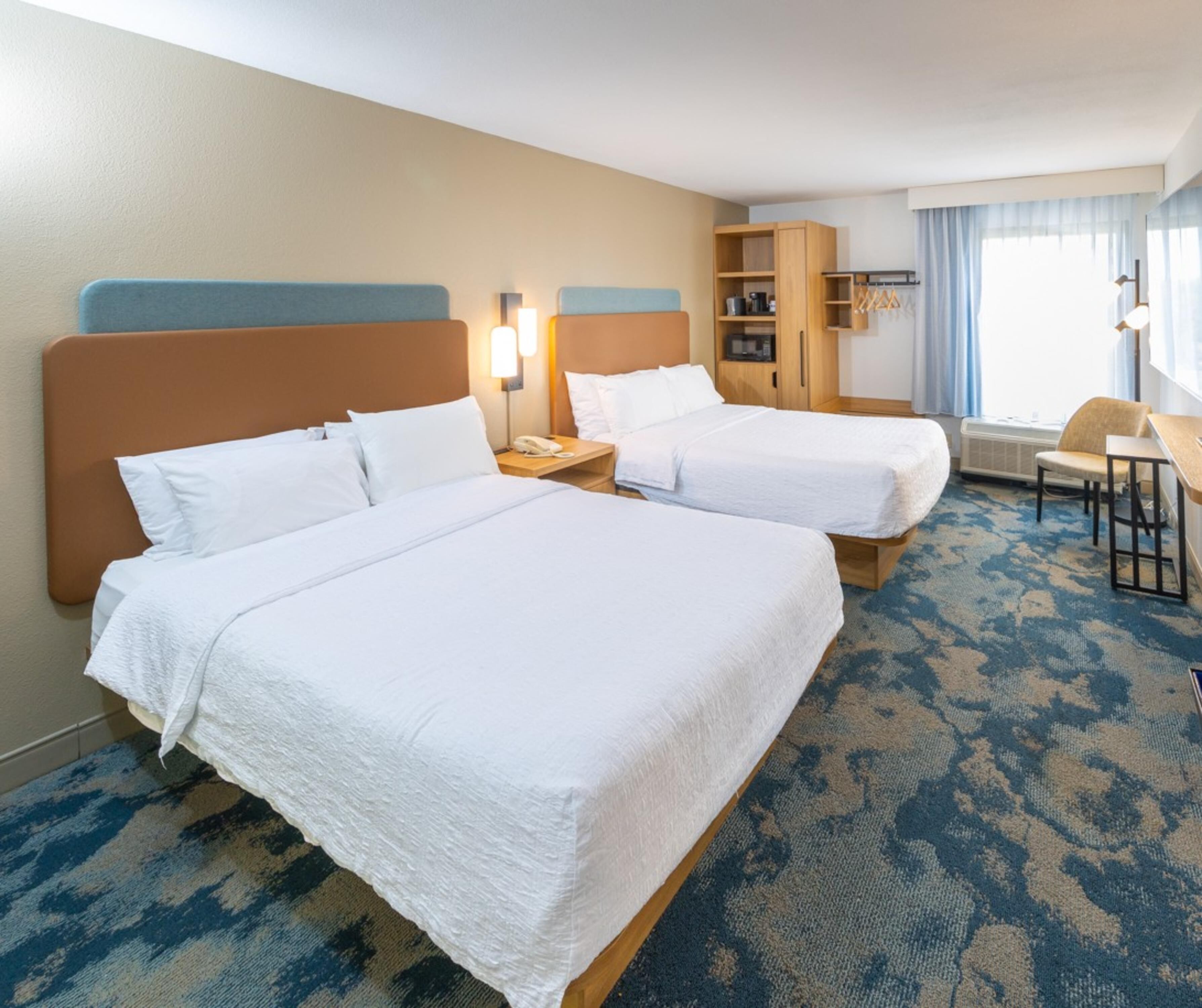 Two Doubles w/fridge-microwave | Premium bedding, desk, laptop workspace, blackout curtains