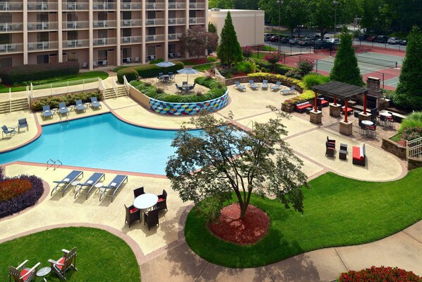 Indoor pool, outdoor pool, sun loungers