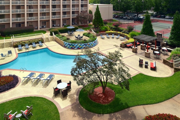 Indoor pool, outdoor pool, sun loungers