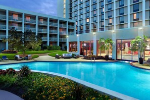 Indoor pool, outdoor pool, open 6:00 AM to 10:00 PM, pool loungers
