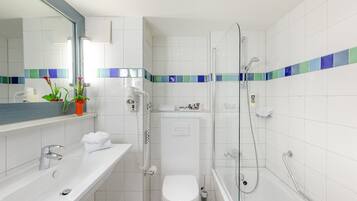 Eco-friendly toiletries, hair dryer, towels