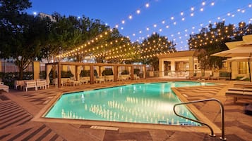 Outdoor pool, open 7:00 AM to 10:30 PM, sun loungers