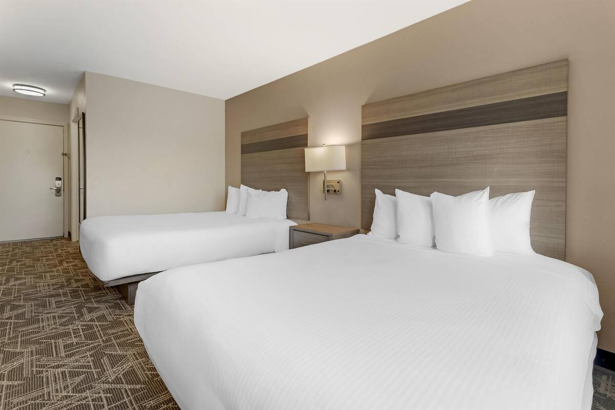 Standard Room, 2 Queen Beds, Non Smoking, Refrigerator & Microwave | In-room safe, desk, laptop workspace, iron/ironing board