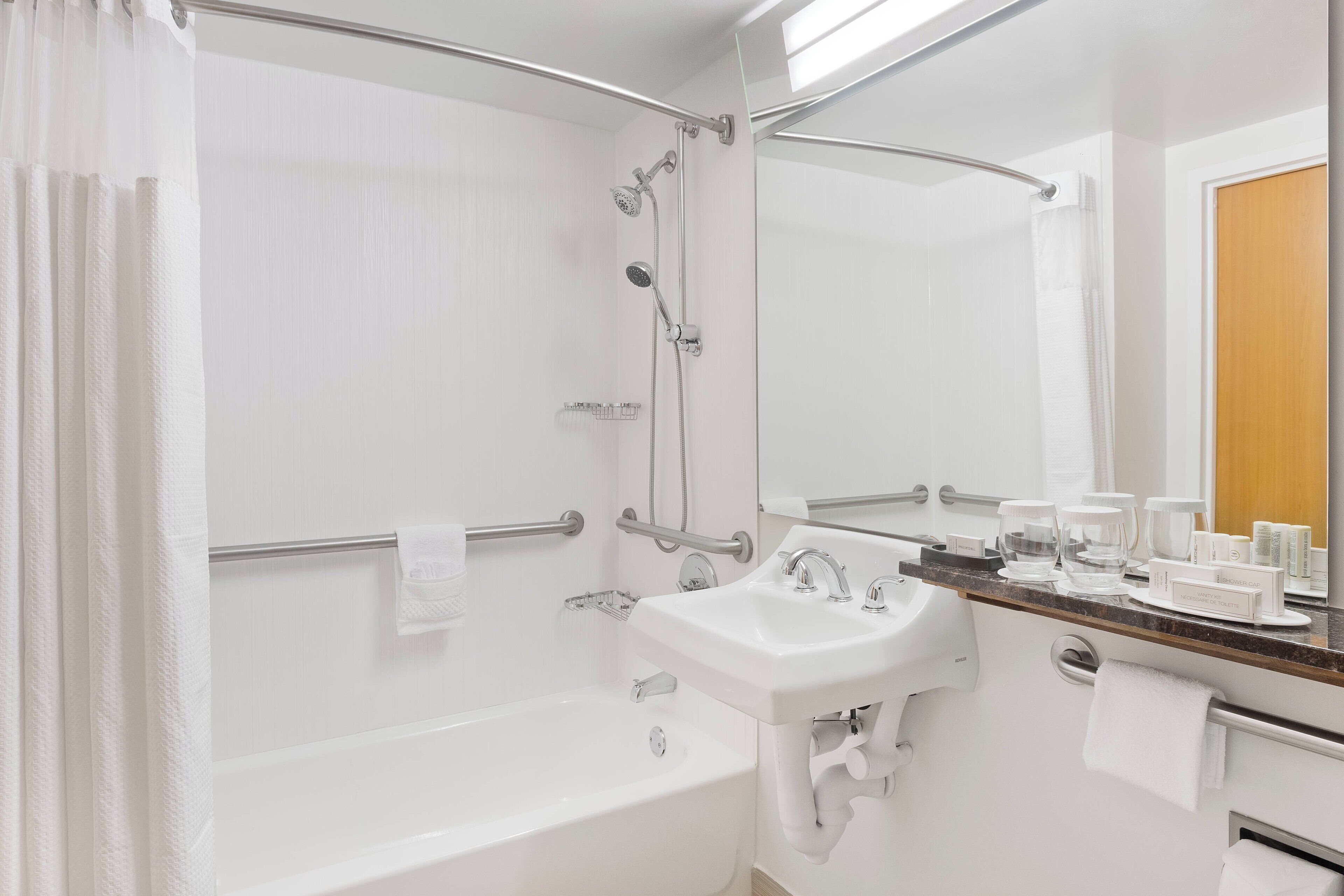 free toiletries, hair dryer, towels